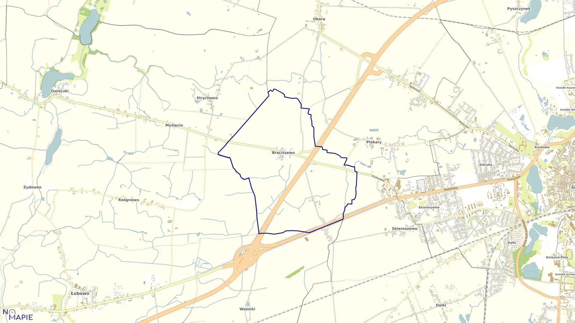 Mapa obrębu BRACISZEWO w gminie Gniezno