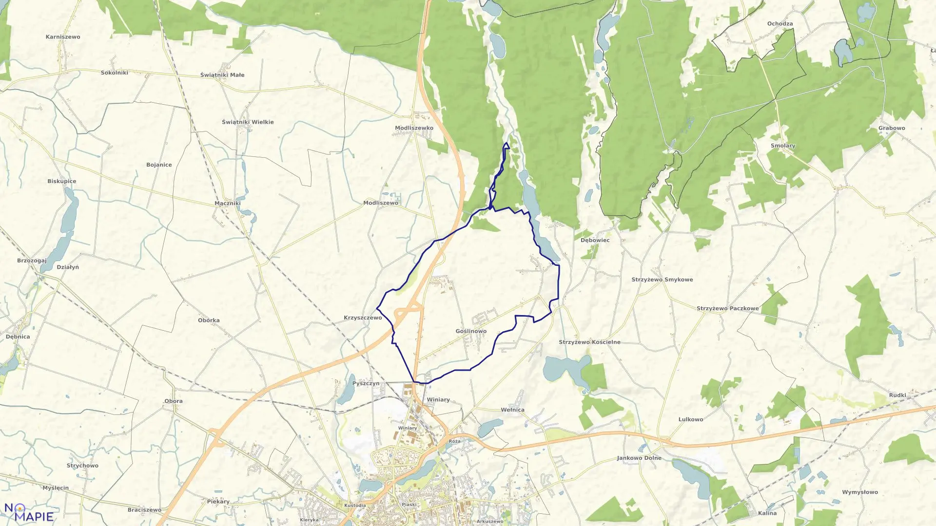 Mapa obrębu GOŚLINOWO w gminie Gniezno