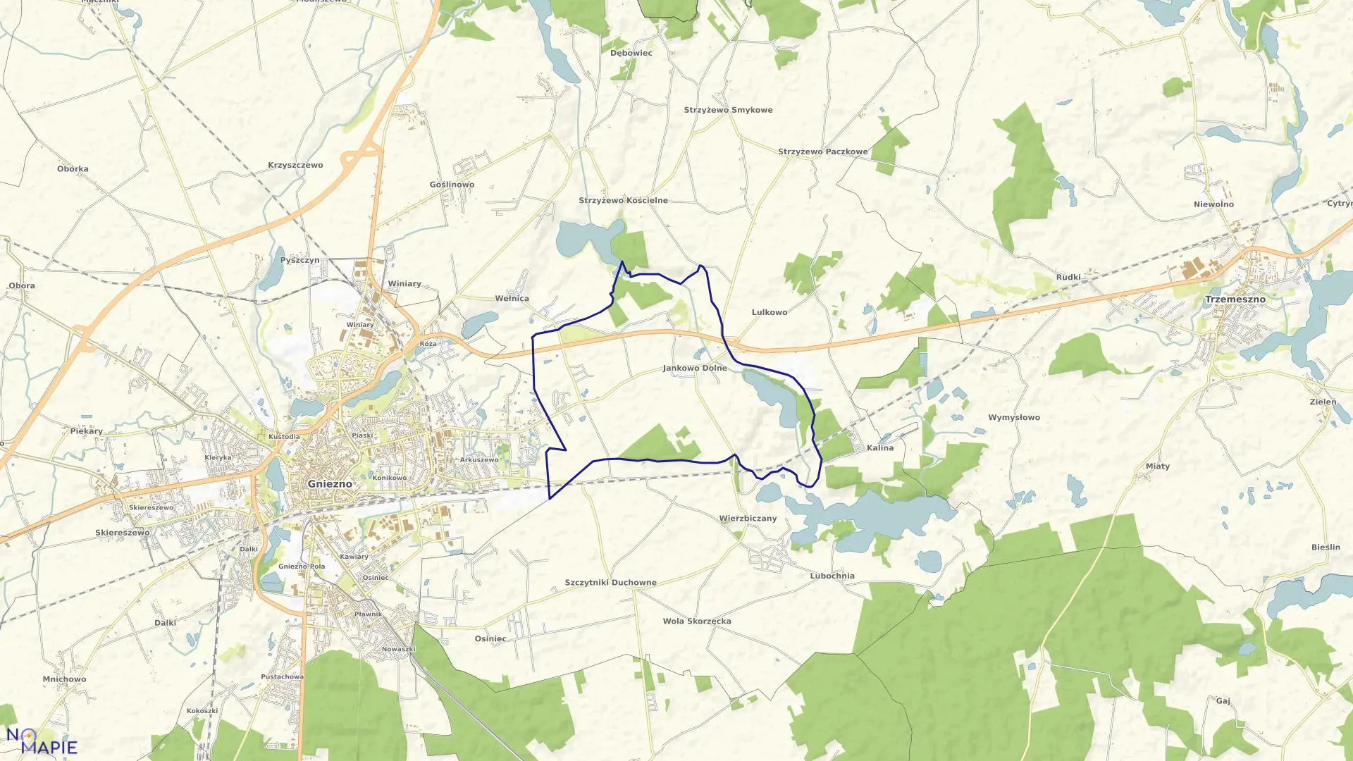 Mapa obrębu JANKOWO DOLNE w gminie Gniezno