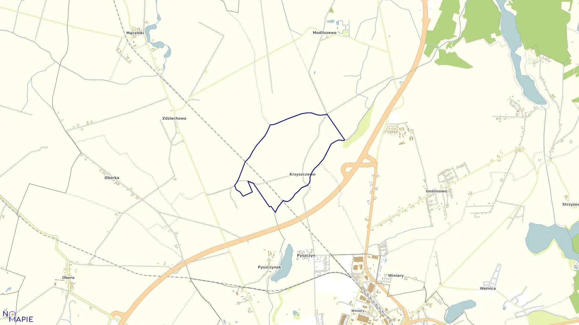 Mapa obrębu KRZYSZCZEWO w gminie Gniezno