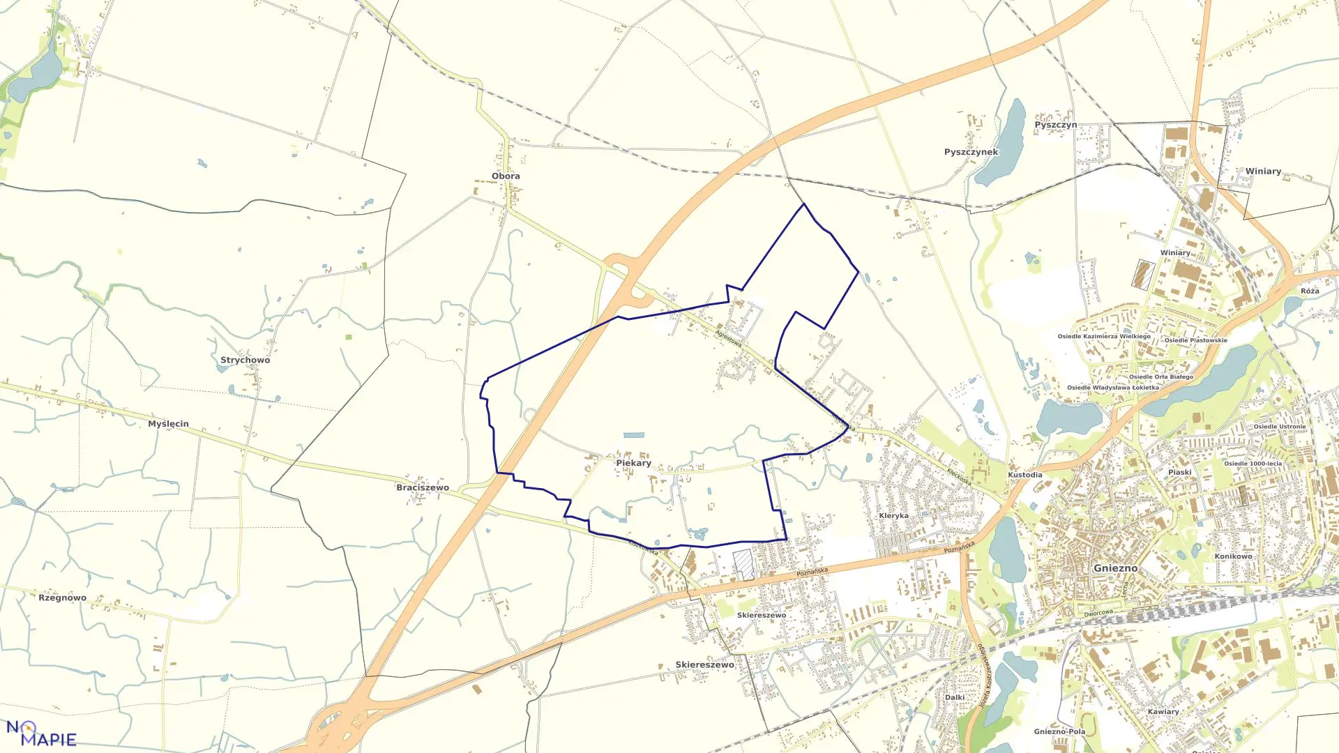 Mapa obrębu PIEKARY w gminie Gniezno