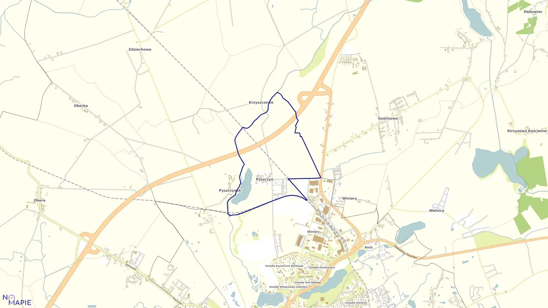 Mapa obrębu PYSZCZYN w gminie Gniezno