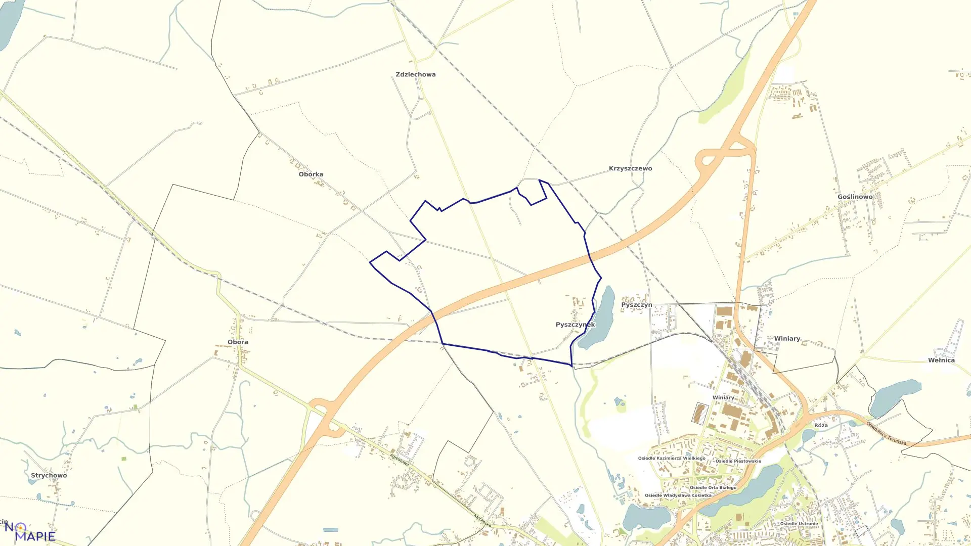 Mapa obrębu PYSZCZYNEK w gminie Gniezno