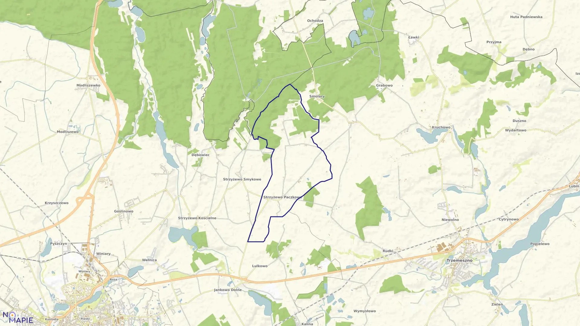 Mapa obrębu STRZYŻEWO PACZKOWE w gminie Gniezno